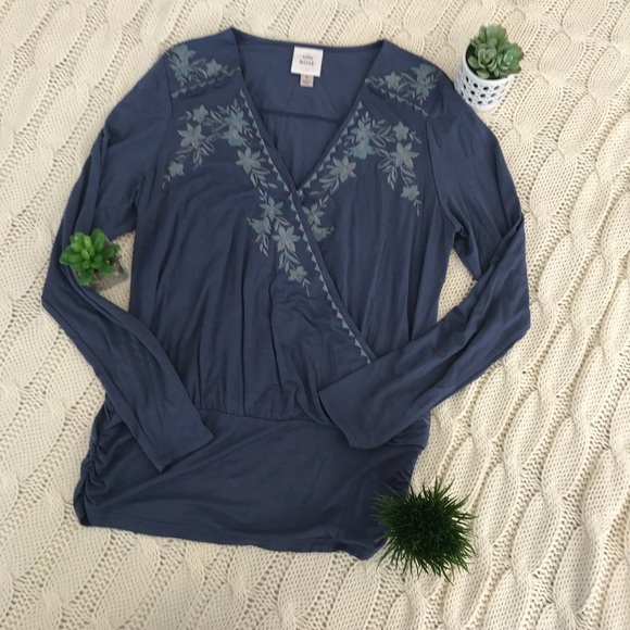 Knox Rose Tops - {Knox Rose} Faux Wrap Long Sleeve Shirt Sz Medium